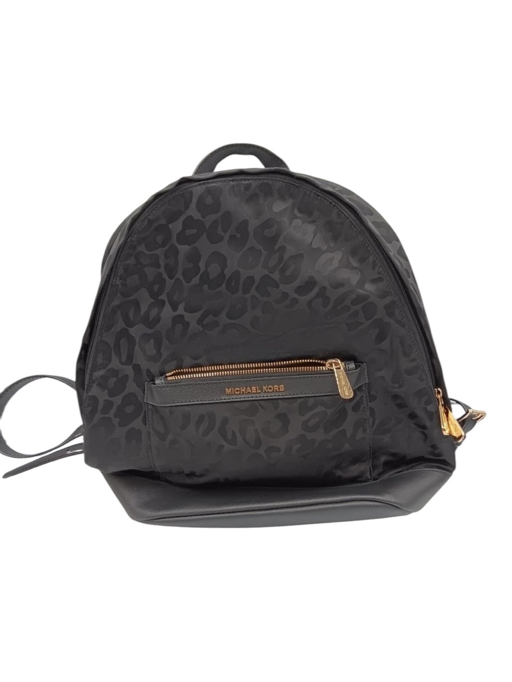 8819 Michael Kors Black Leopard-Print Nylon Backpack